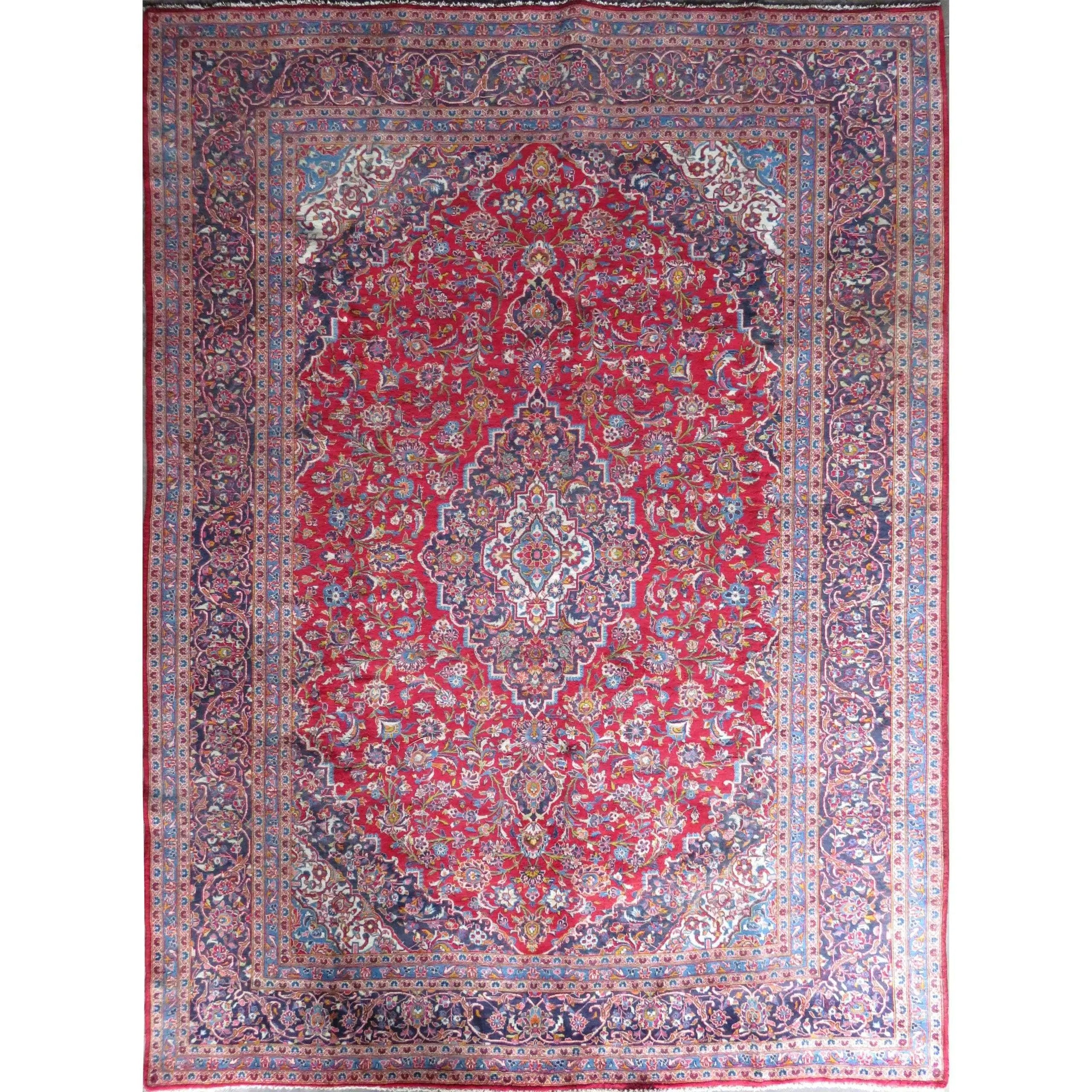 One Of The Kind Hand-Knotted Persian Wool Rug _ Luxurious Vintage Design, 12'8" X 9'5", Artisan Crafted